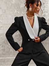 Women's Casual Commuter Contrast Color Double-Breasted Shirt For Autumn